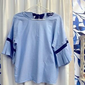 NWOT Women’s Chepe Italy Pleated 3/4 Sleeve 100% Cotton Top Size Medium